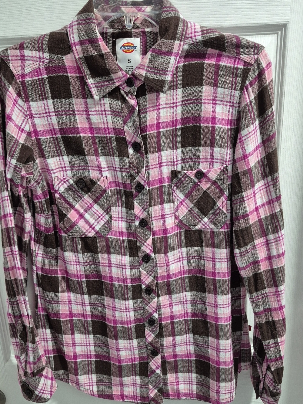 Dickies Pink and Brown Plaid Button-Down Shirt